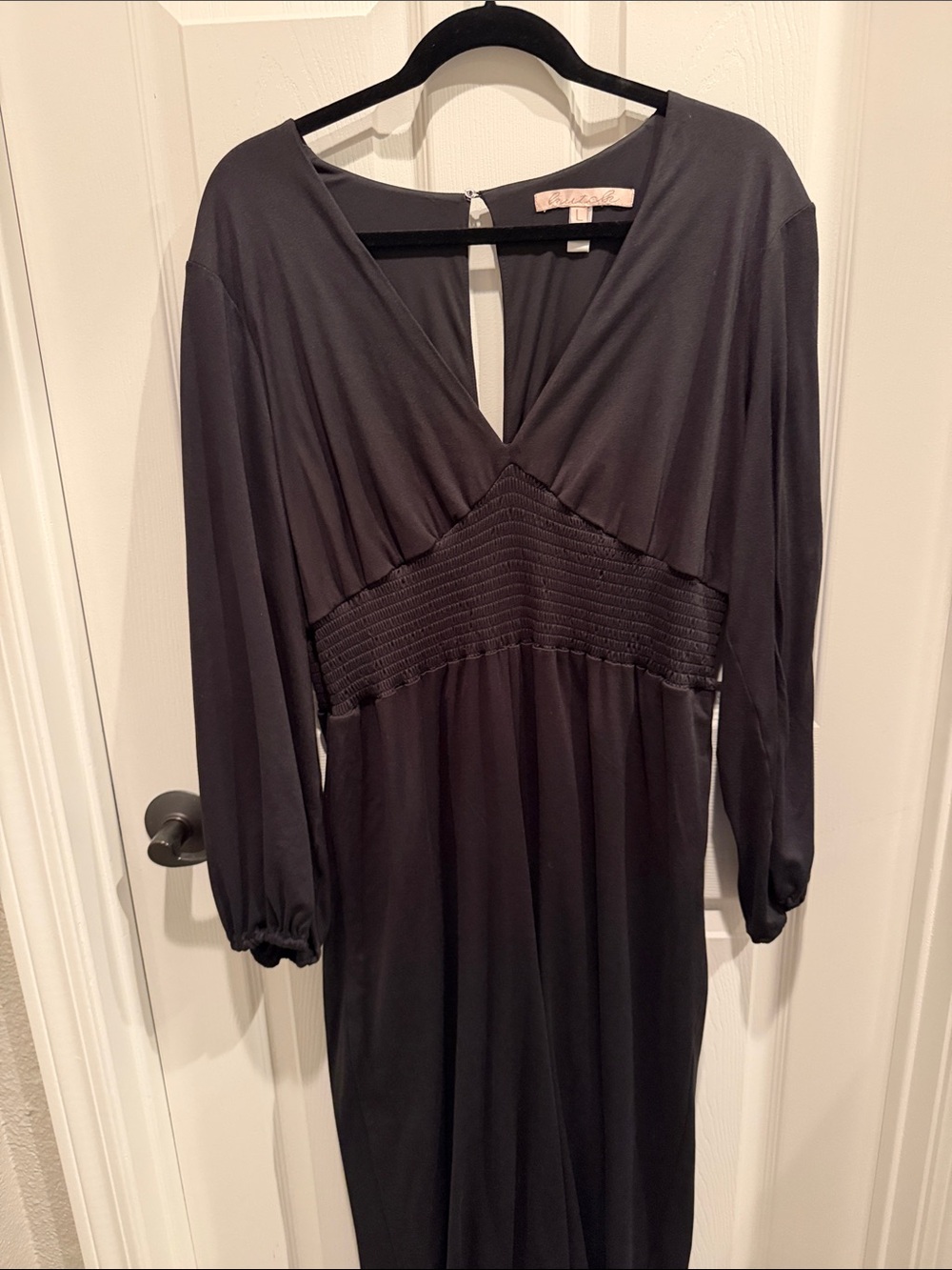 Long Sleeve Black Women’s jumpsuit with Smocked Waist